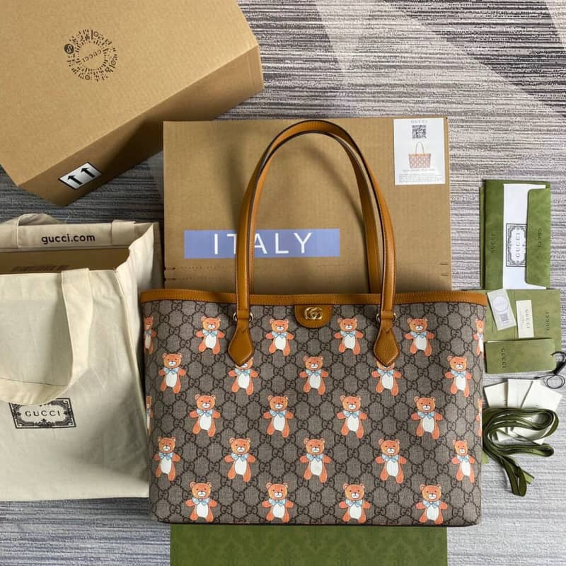 Gucci Ophidia Leather Tote Replica Brown 631685