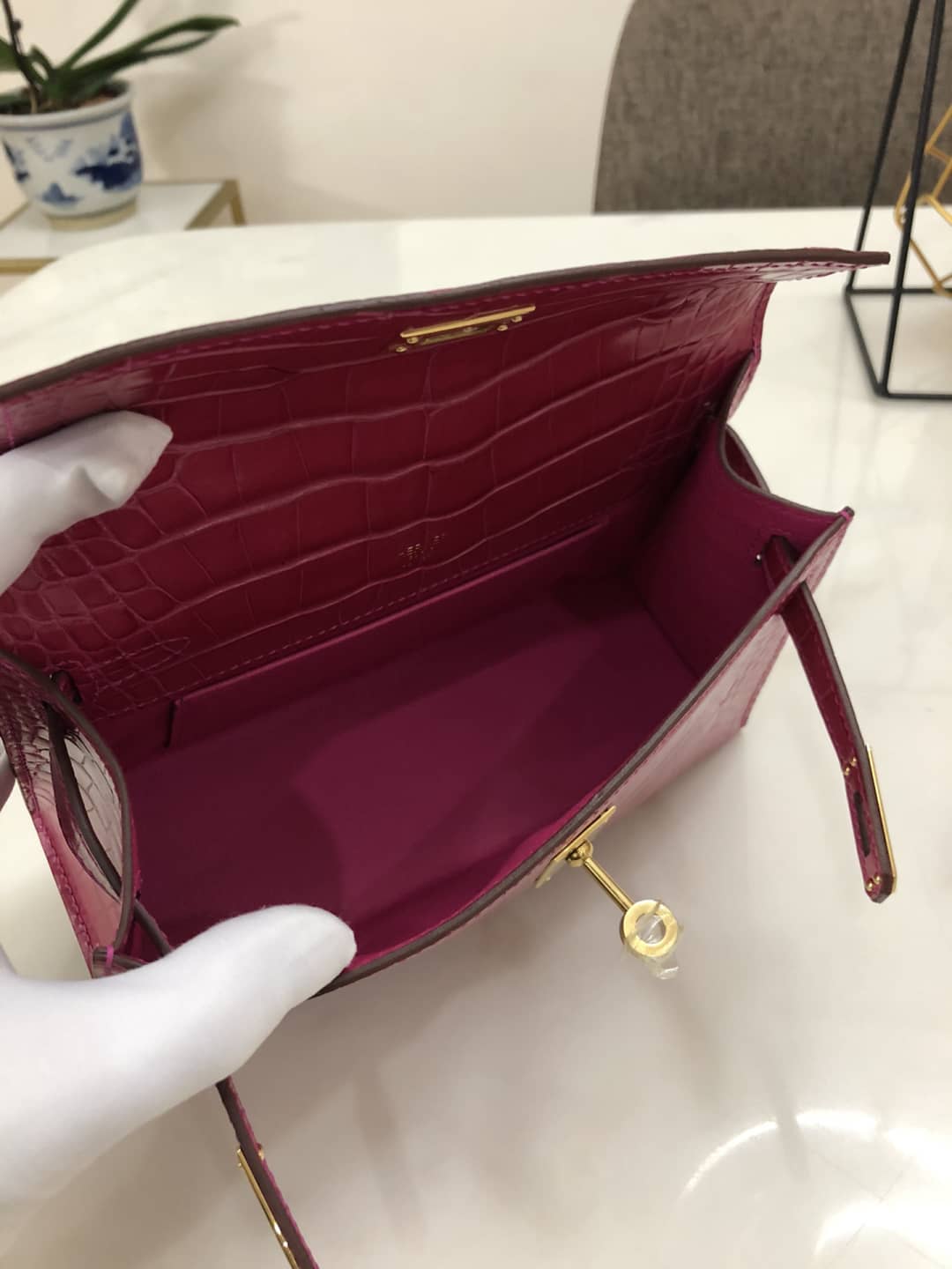 Hermes Kelly Dupe 22CM Crocodile Shiny Replica Bag