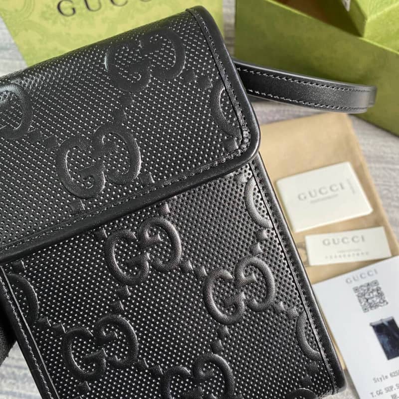 Gucci GG Embossed Leather Mini Messenger Bag Replica White 625571
