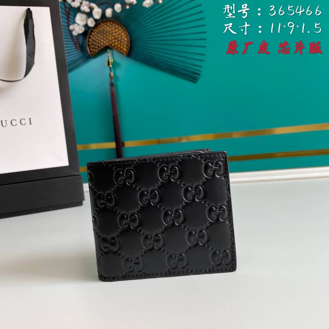 Gucci Mens Signature Leather Bi-fold Wallet Black Replica 365466