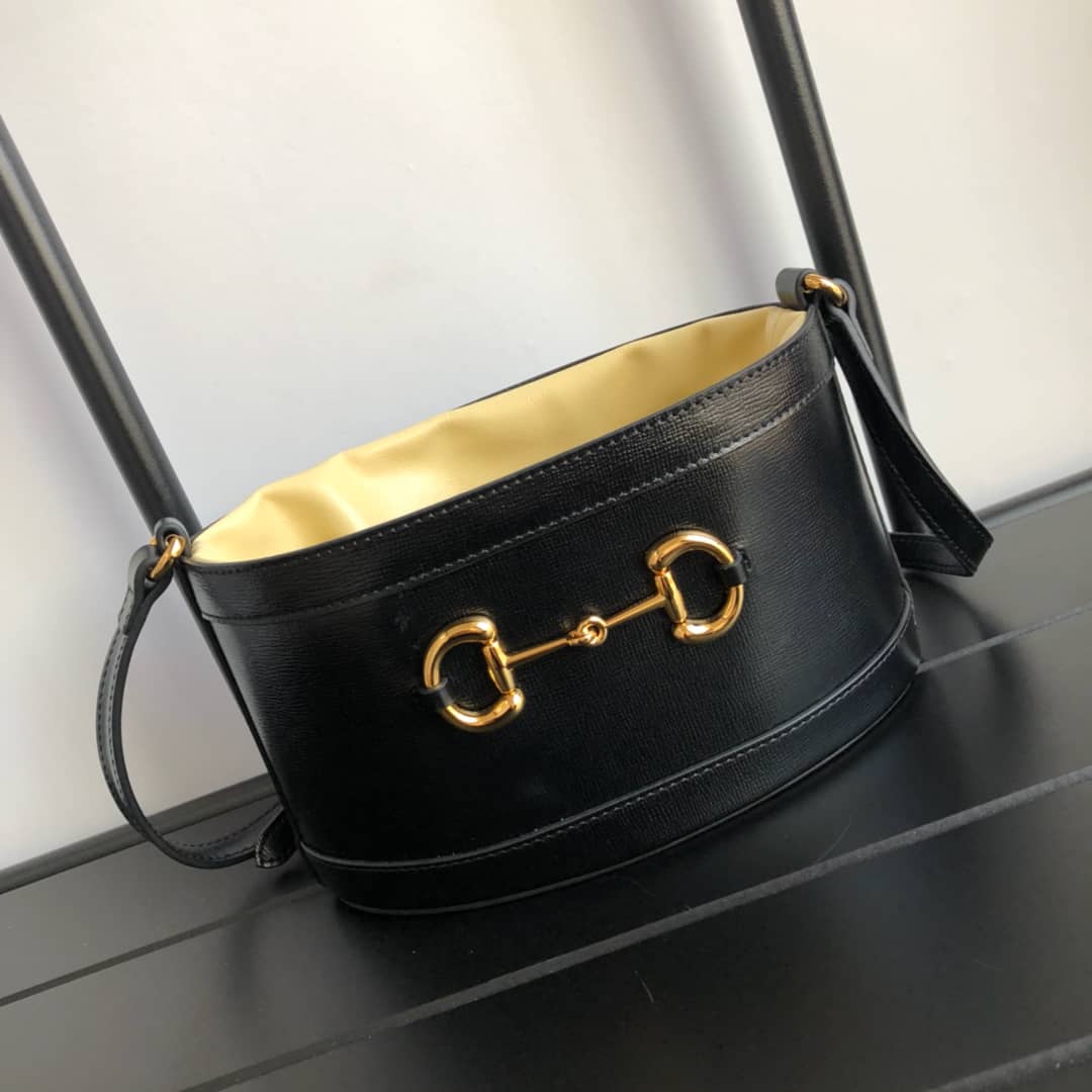 Gucci 1955 Horsebit Bucket Bag Replica Yellow Black 602118