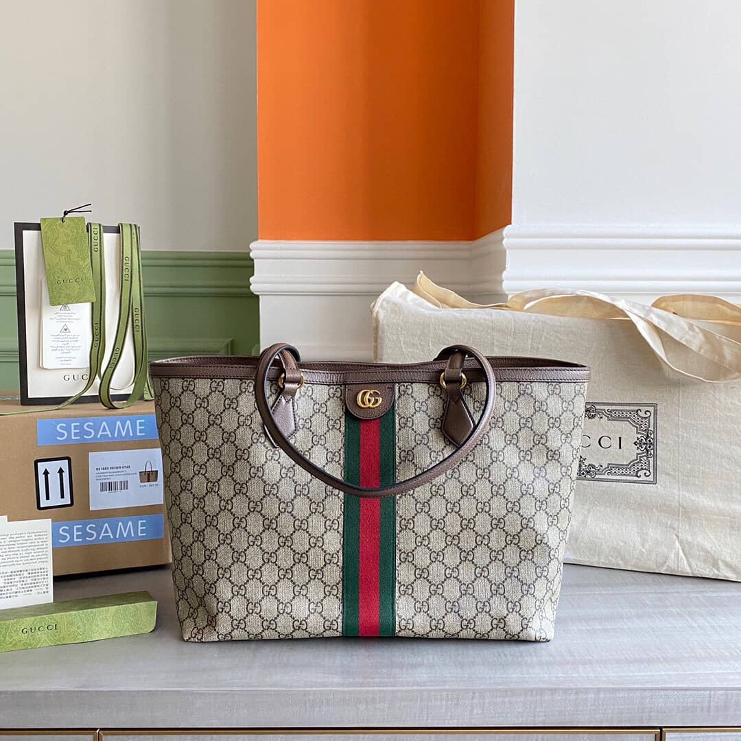 Gucci Ophidia Leather Tote Replica Gray 631685