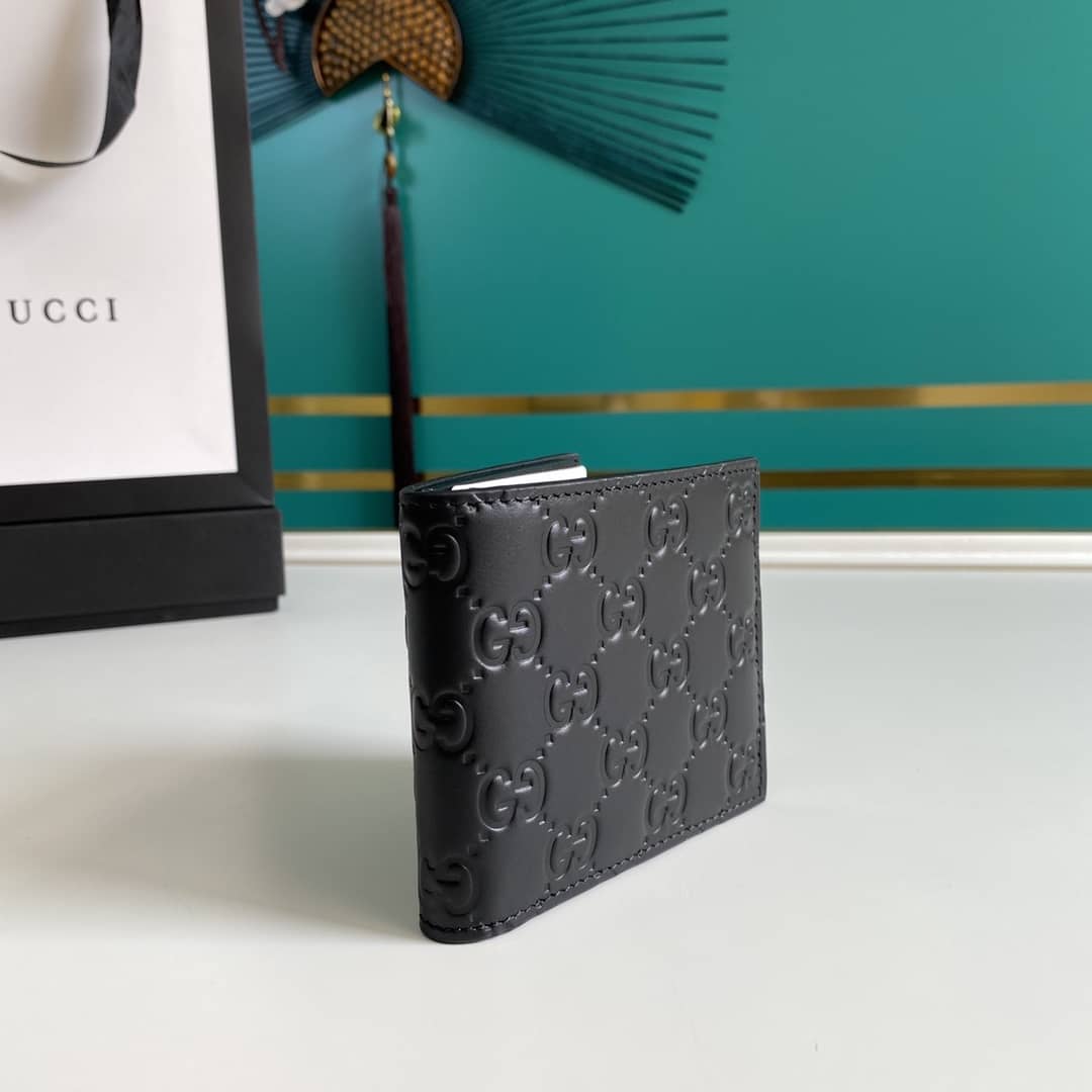 Gucci Mens Signature Leather Bi-fold Wallet Black Replica 365466