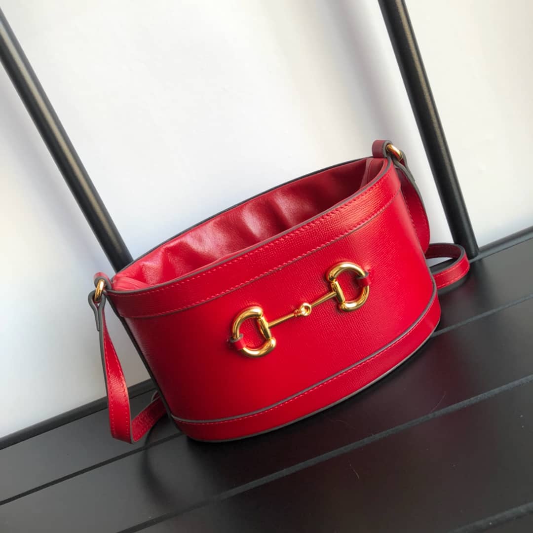Gucci 1955 Horsebit Shoulder Bucket Bag Replica Red 602118