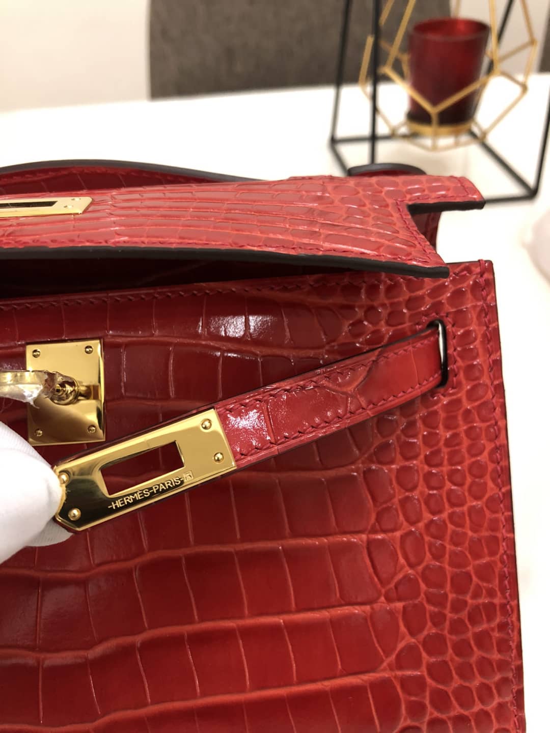 Hermes Kelly Dupe 22CM Crocodile Shiny Replica Bag