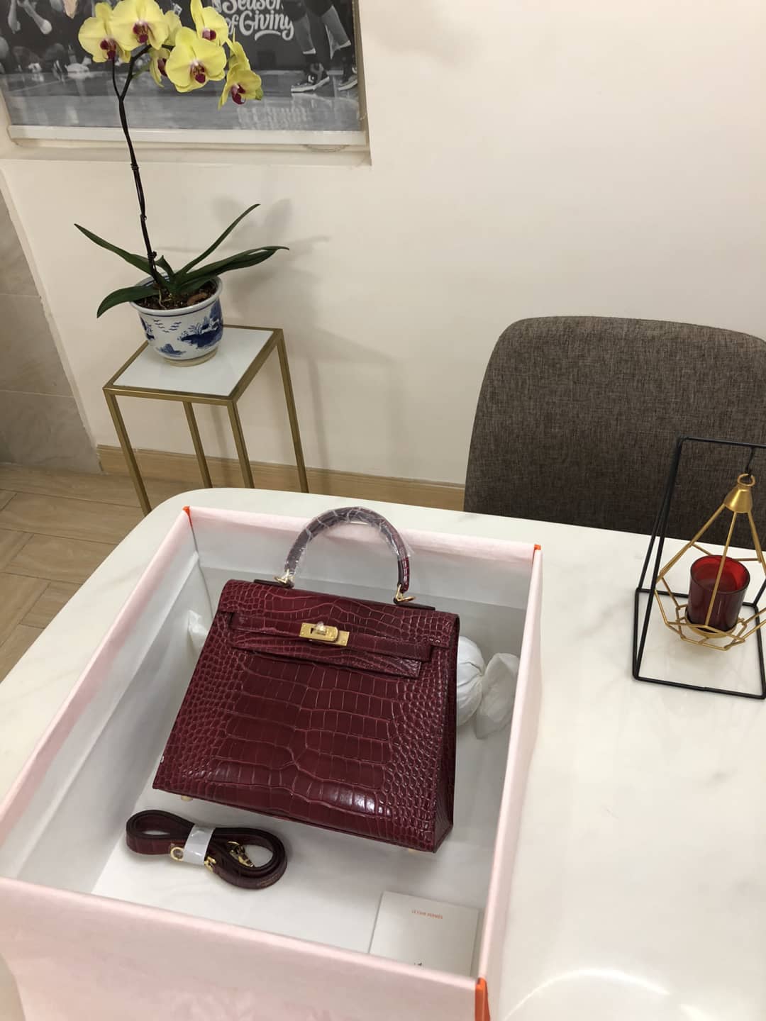 Hermes Kelly Dupe 25CM Crocodile Shiny Replica Bag