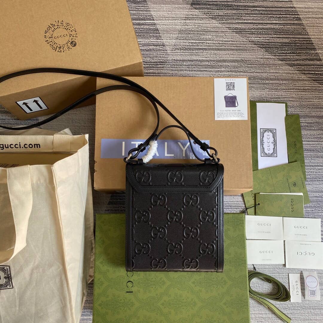 Gucci GG Embossed Leather Shoulder Bag Black 627470