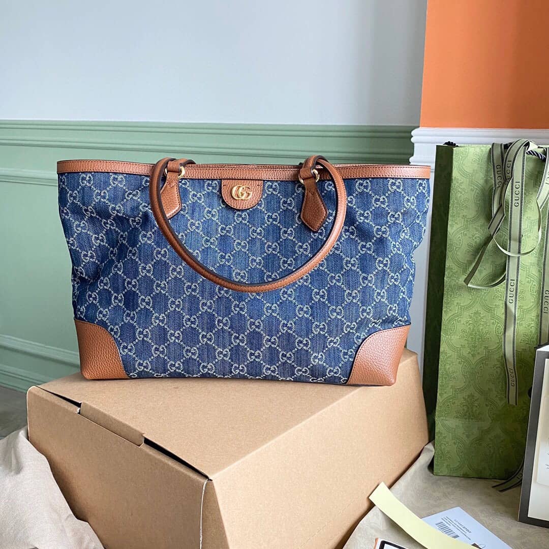 Gucci Ophidia Leather Tote Replica Blue 631685
