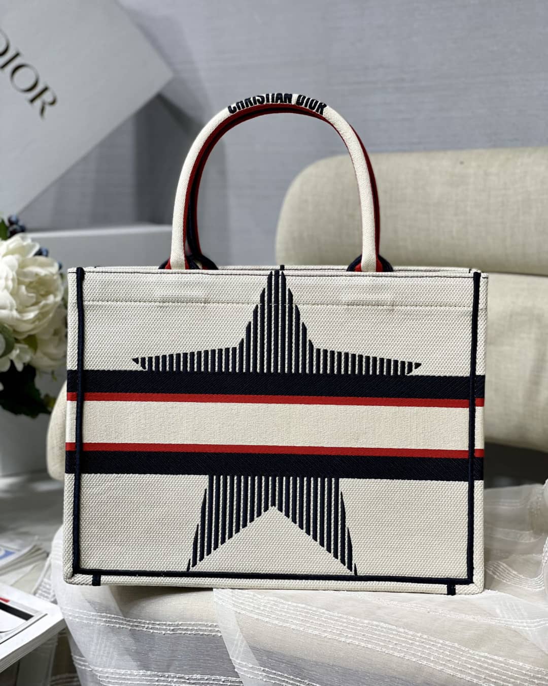 Dior Dupe CD Book Embroidery Tote Bag