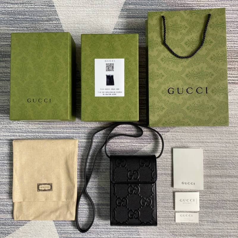 Gucci GG Embossed Leather Mini Messenger Bag Replica White 625571