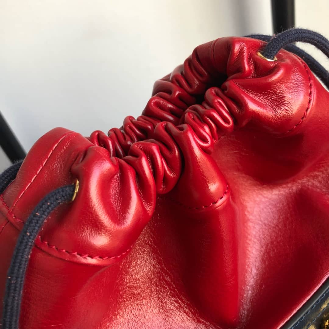 Gucci 1955 Horsebit Bucket Bag Replica Red Blue 602118