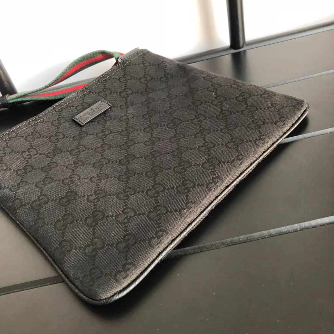 Gucci GG Monogram Canvas Web Small Messenger Bag Replica Black 146309