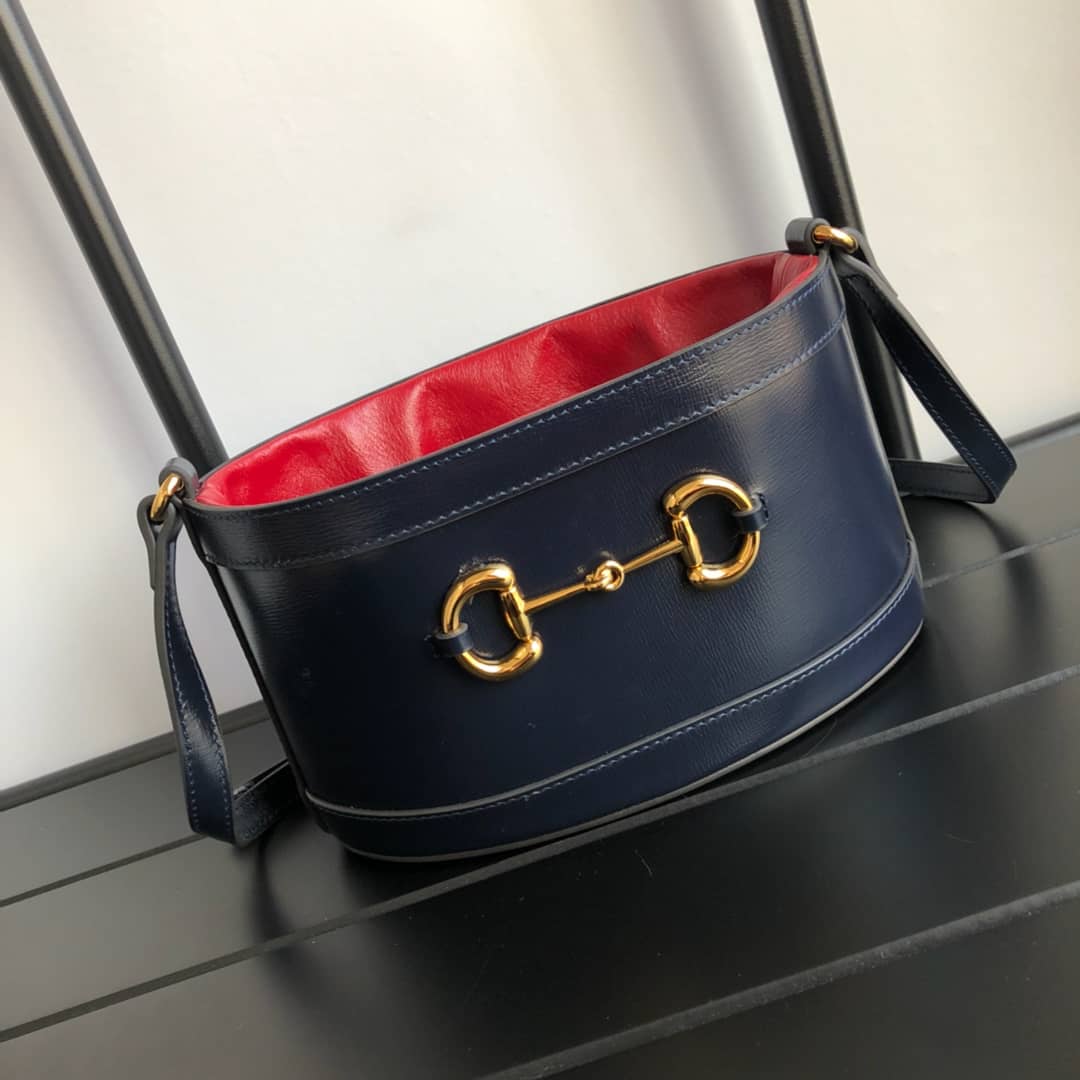Gucci 1955 Horsebit Bucket Bag Replica Red Blue 602118