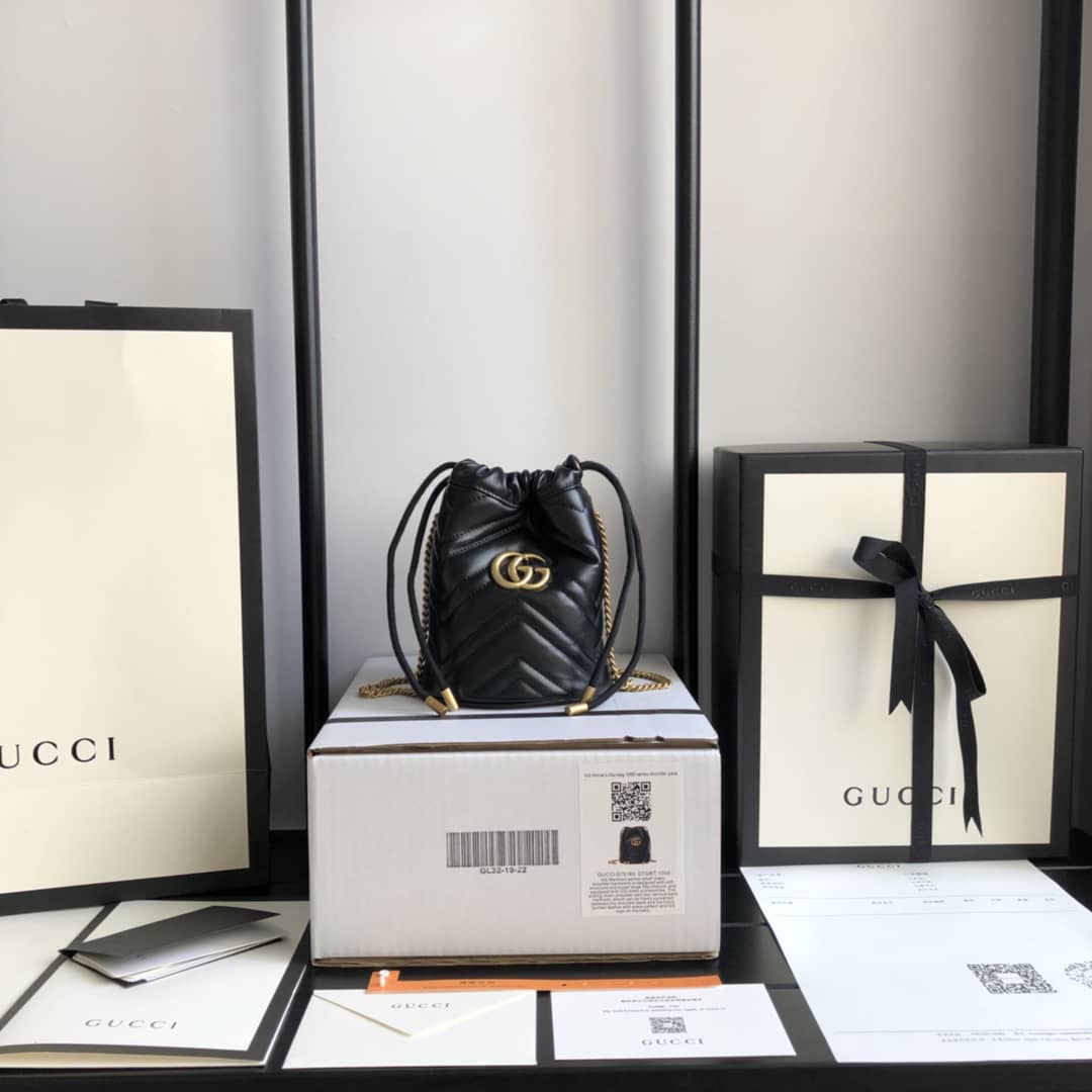 Gucci GG Marmont Mini Bucket Crossbody Bag Replica Black 575163
