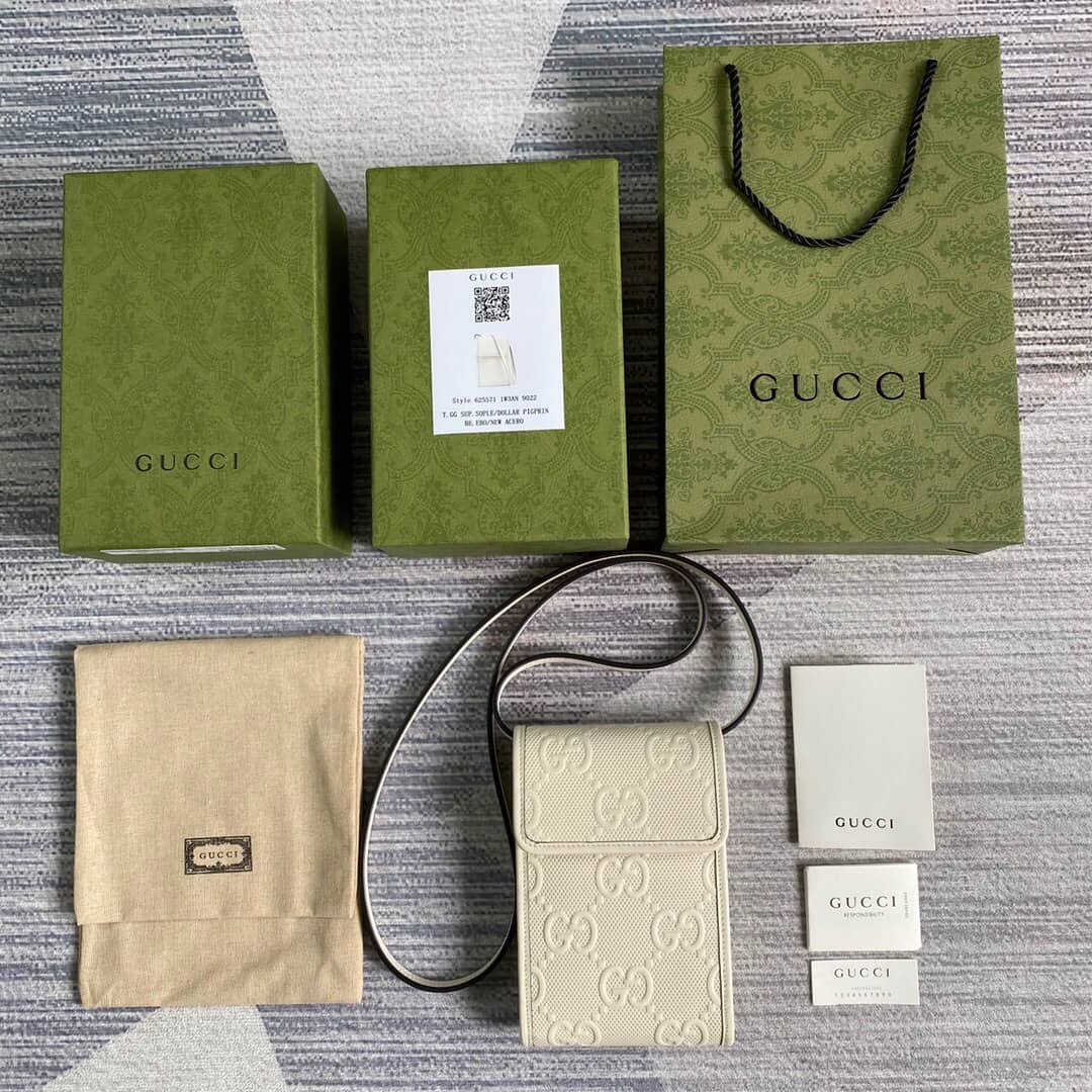 Gucci GG Embossed Leather Mini Messenger Bag Replica White 625571