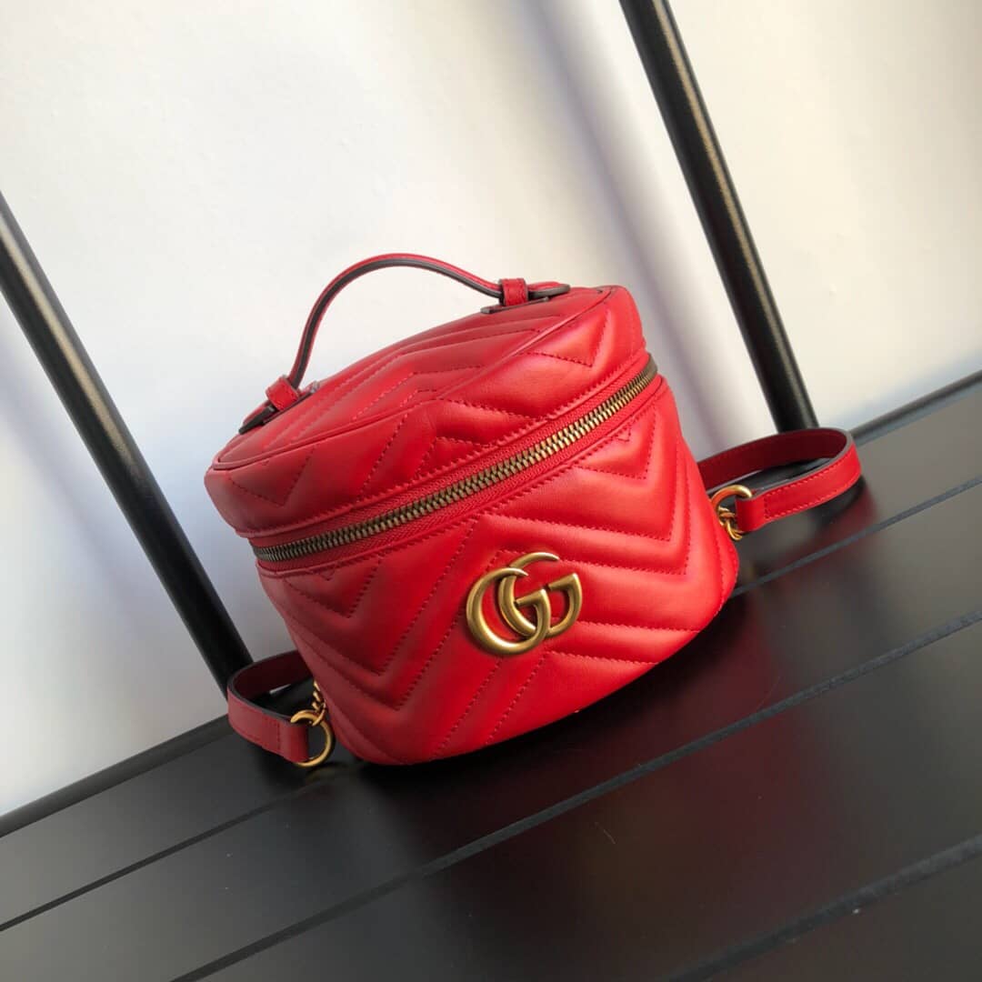 Gucci GG Marmont Matelesse Mini Round Replica Backpack Red 598594