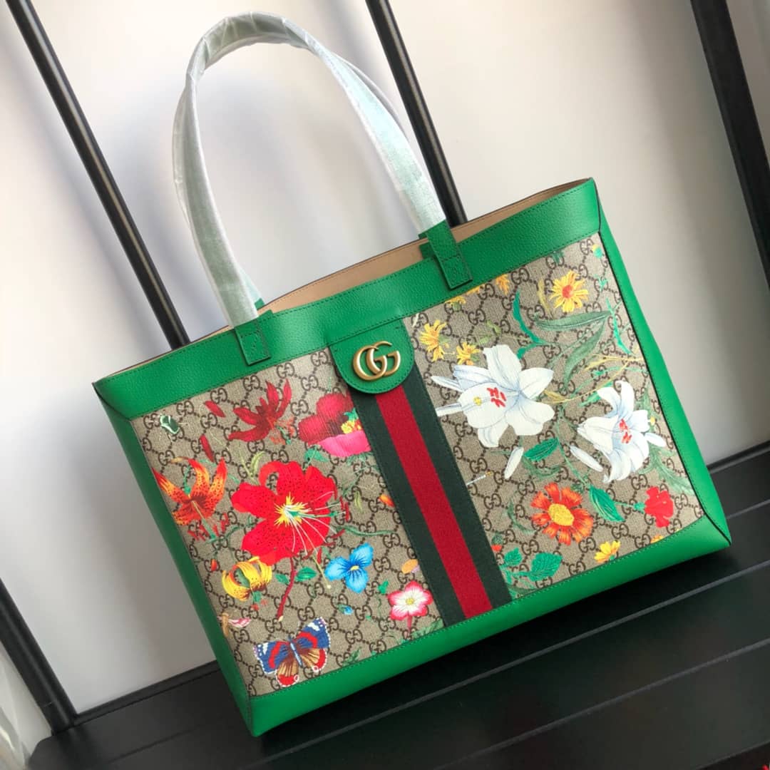 Gucci Ophidia Web Soft GG Supreme Tote Replica Green 547947