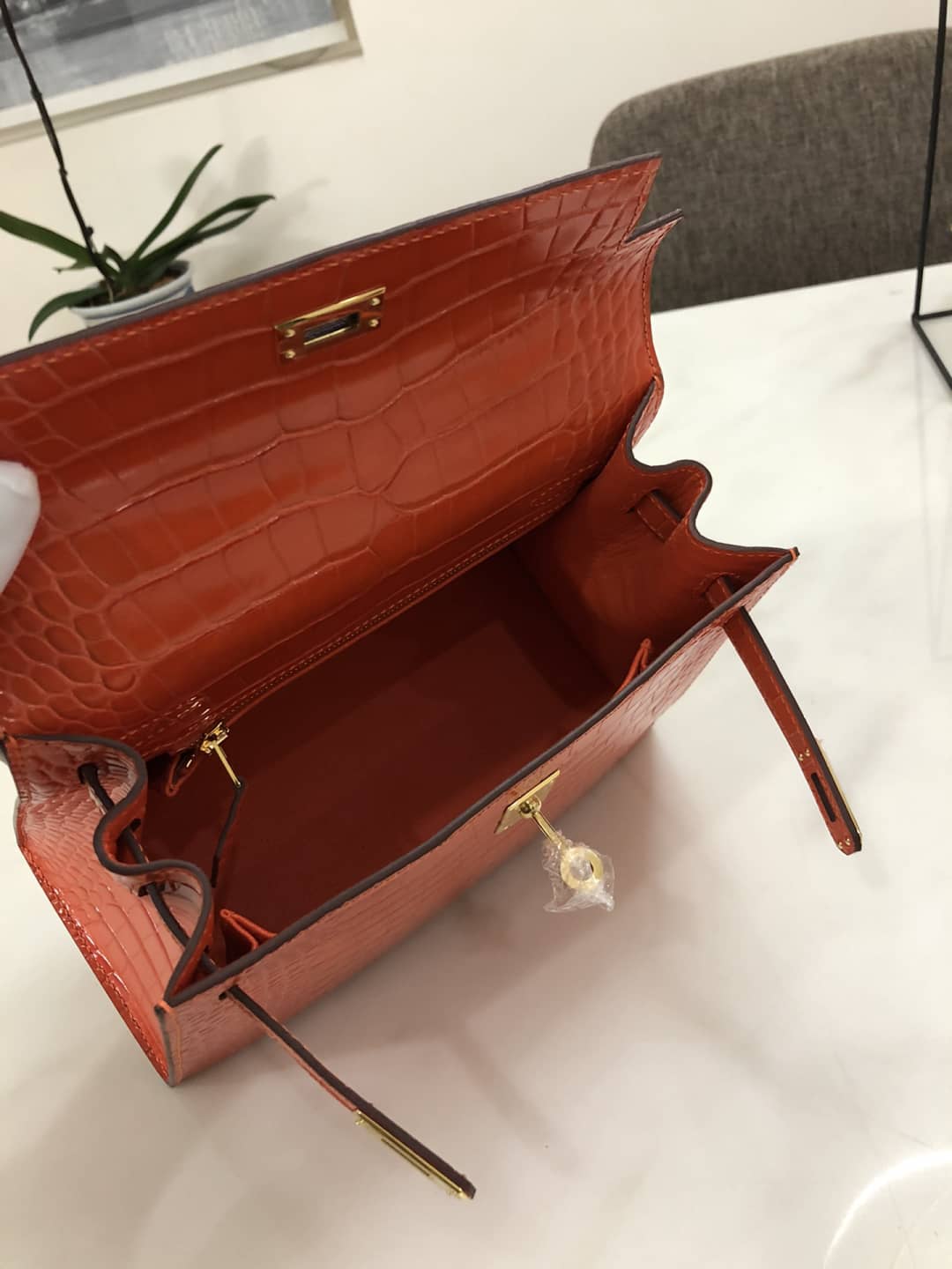 Hermes Kelly Dupe 25CM Crocodile Shiny Replica Bag