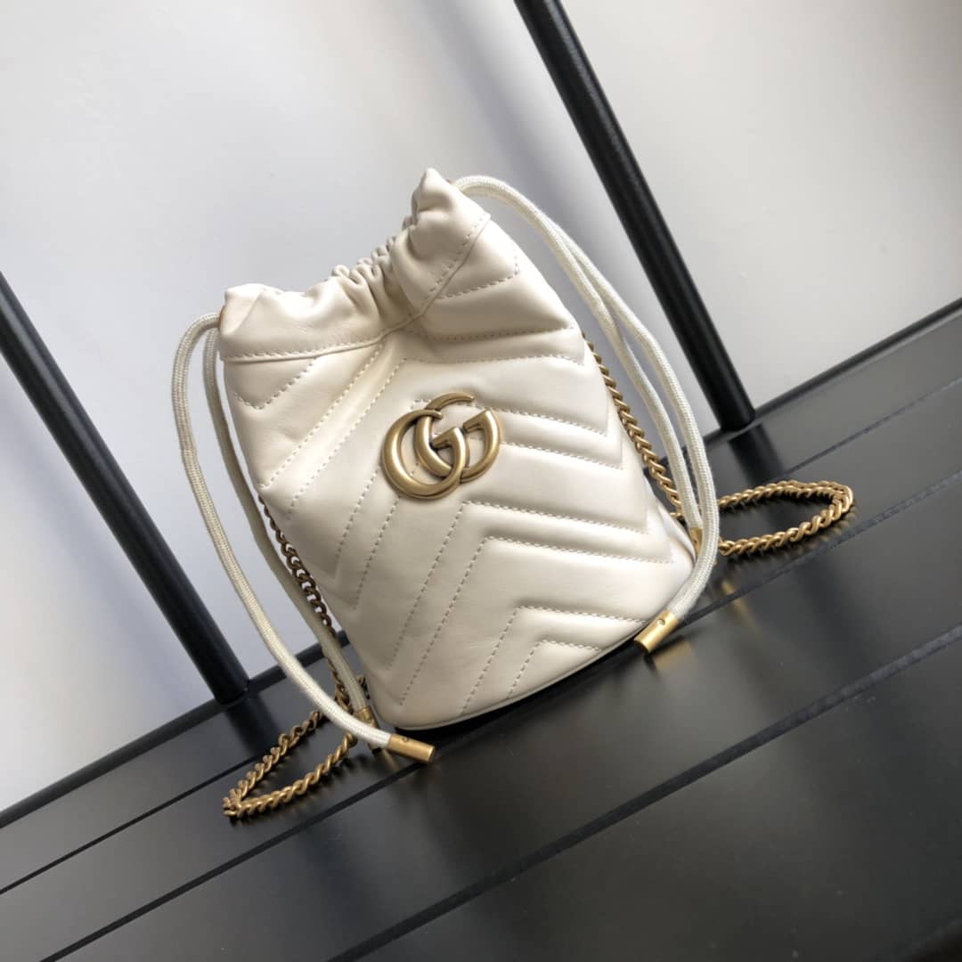 Gucci GG Marmont Mini Bucket Crossbody Bag Replica White 575163
