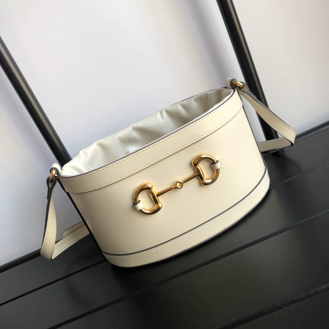 Gucci 1955 Horsebit Shoulder Bucket Bag Replica White 602118
