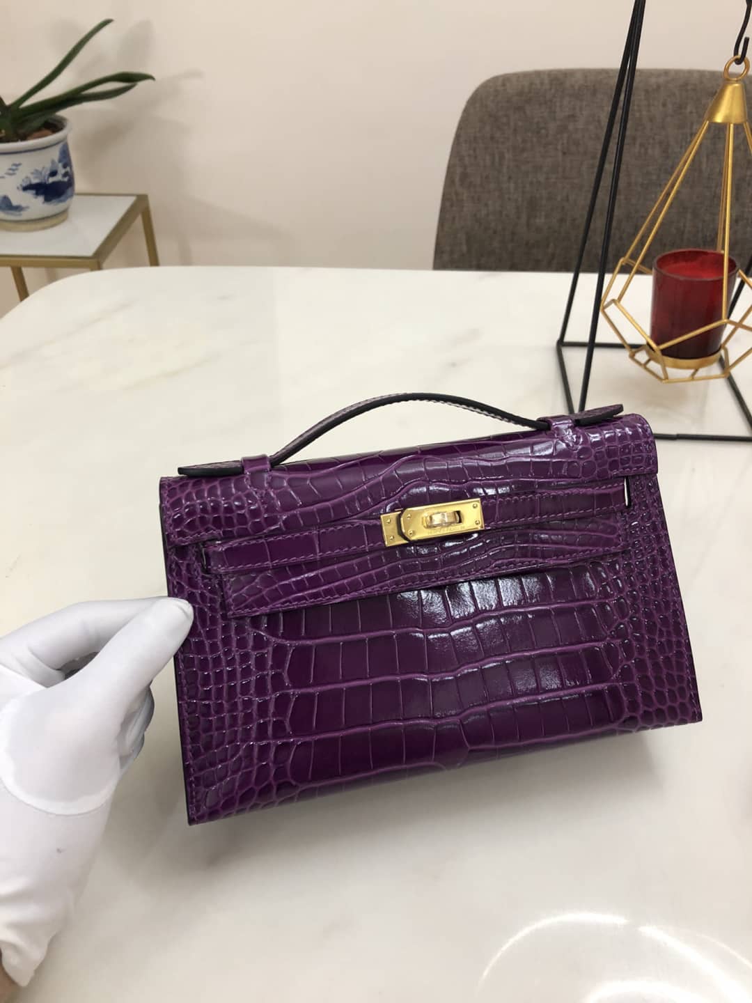 Hermes Kelly Dupe 22CM Crocodile Shiny Replica Bag