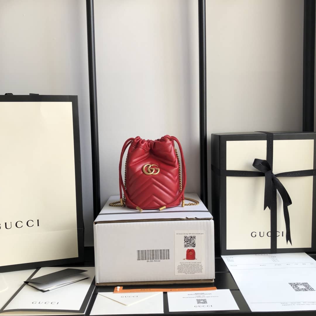 Gucci GG Marmont Mini Bucket Crossbody Bag Replica Red 575163