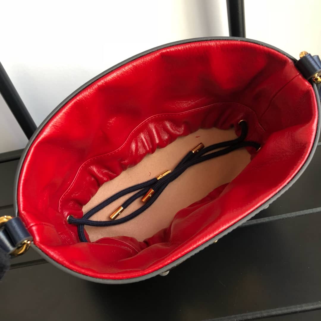 Gucci 1955 Horsebit Bucket Bag Replica Red Blue 602118