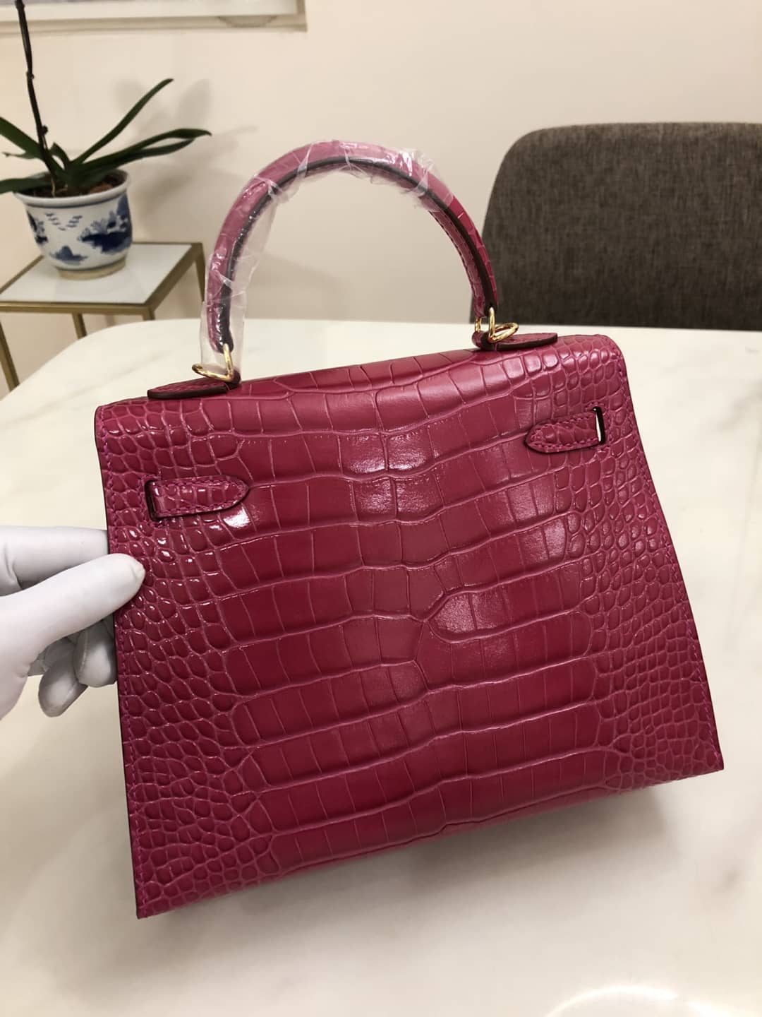 Hermes Kelly Dupe 25CM Crocodile Shiny Replica Bag