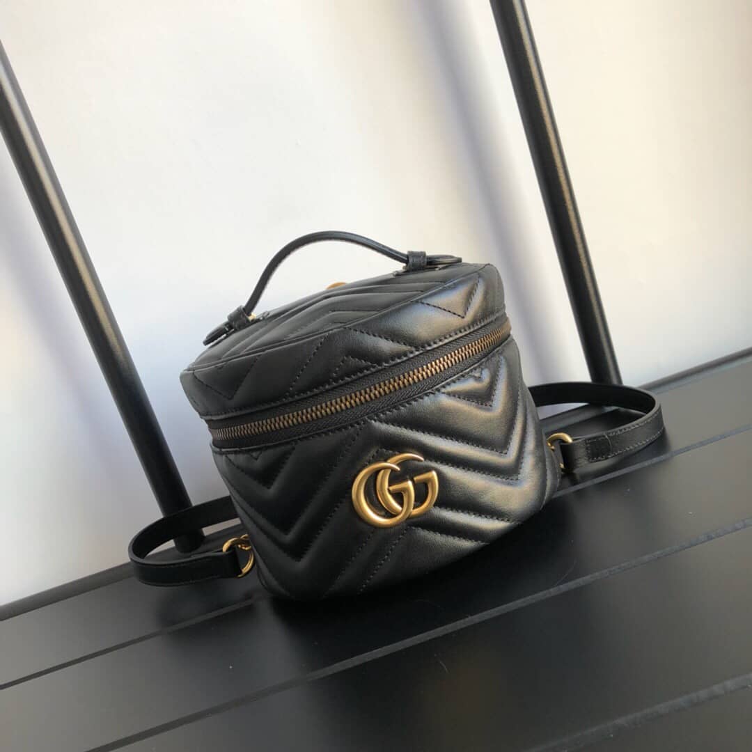 Gucci GG Marmont Matelesse Mini Round Replica Backpack Black 598594