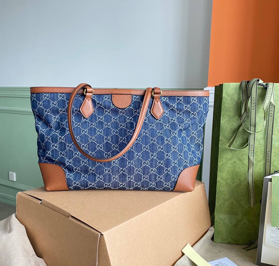 Gucci Ophidia Leather Tote Replica Blue 631685