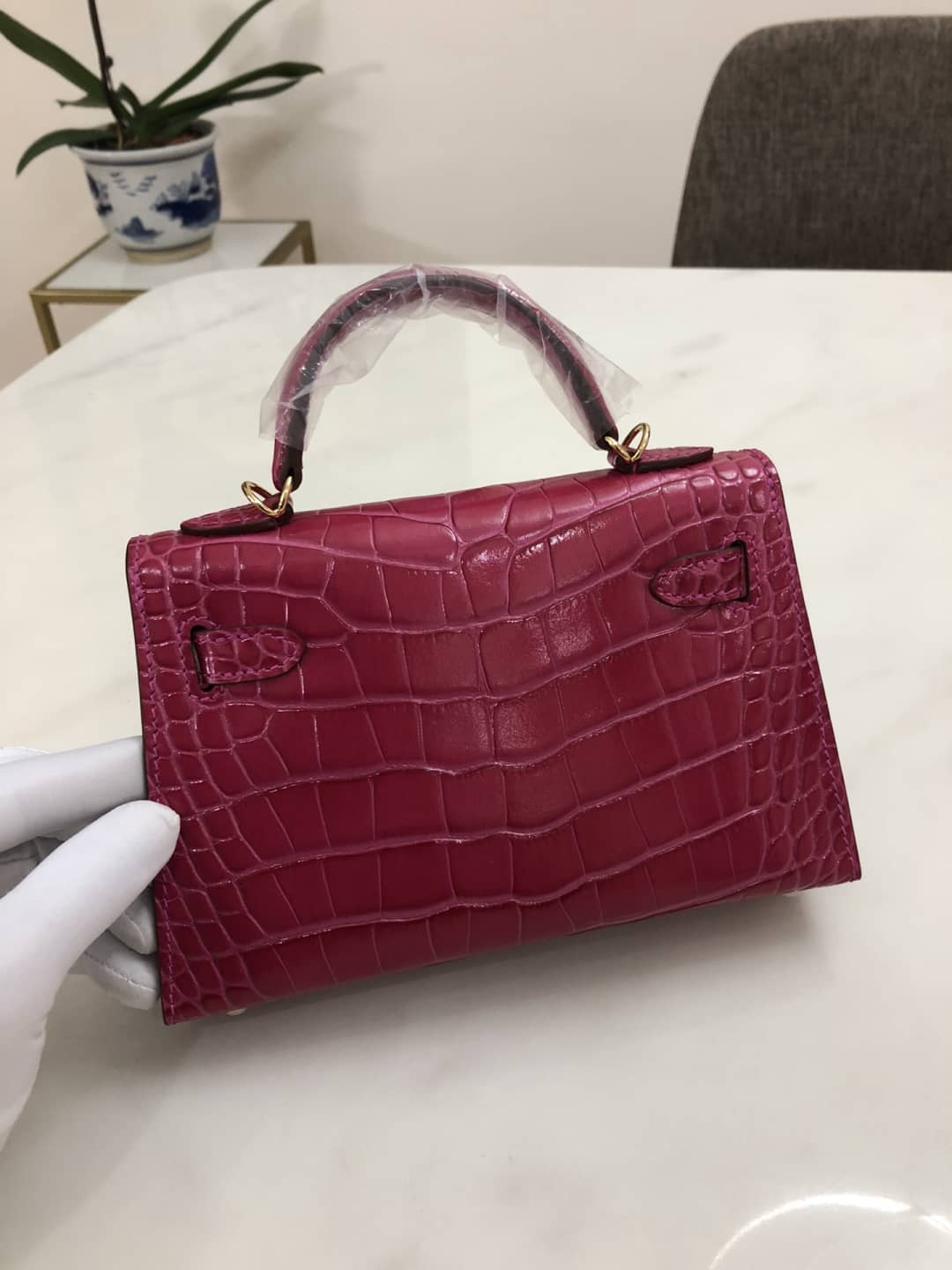 Hermes Kelly Dupe Mini 19CM Crocodile Shiny Replica Bag