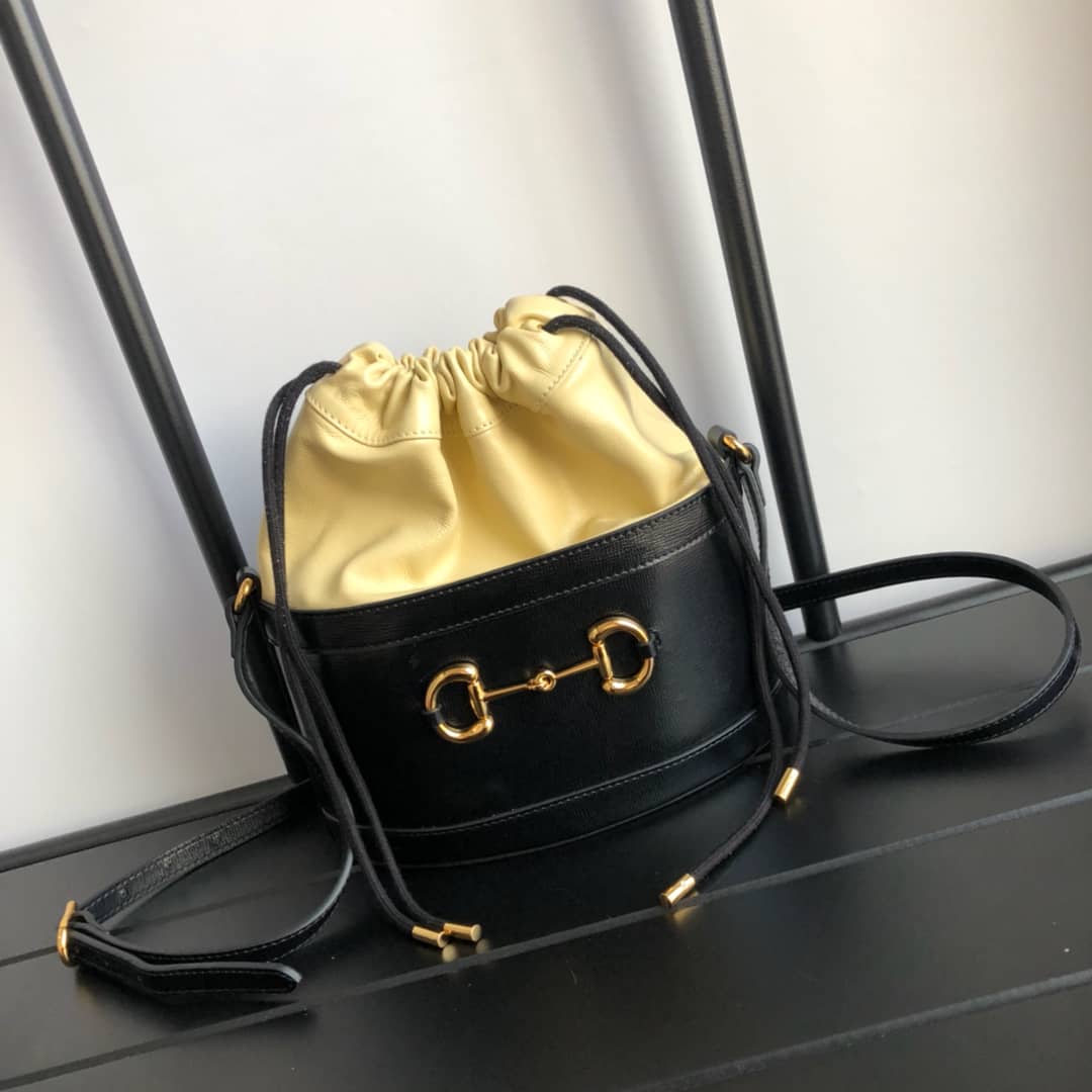 Gucci 1955 Horsebit Bucket Bag Replica Yellow Black 602118