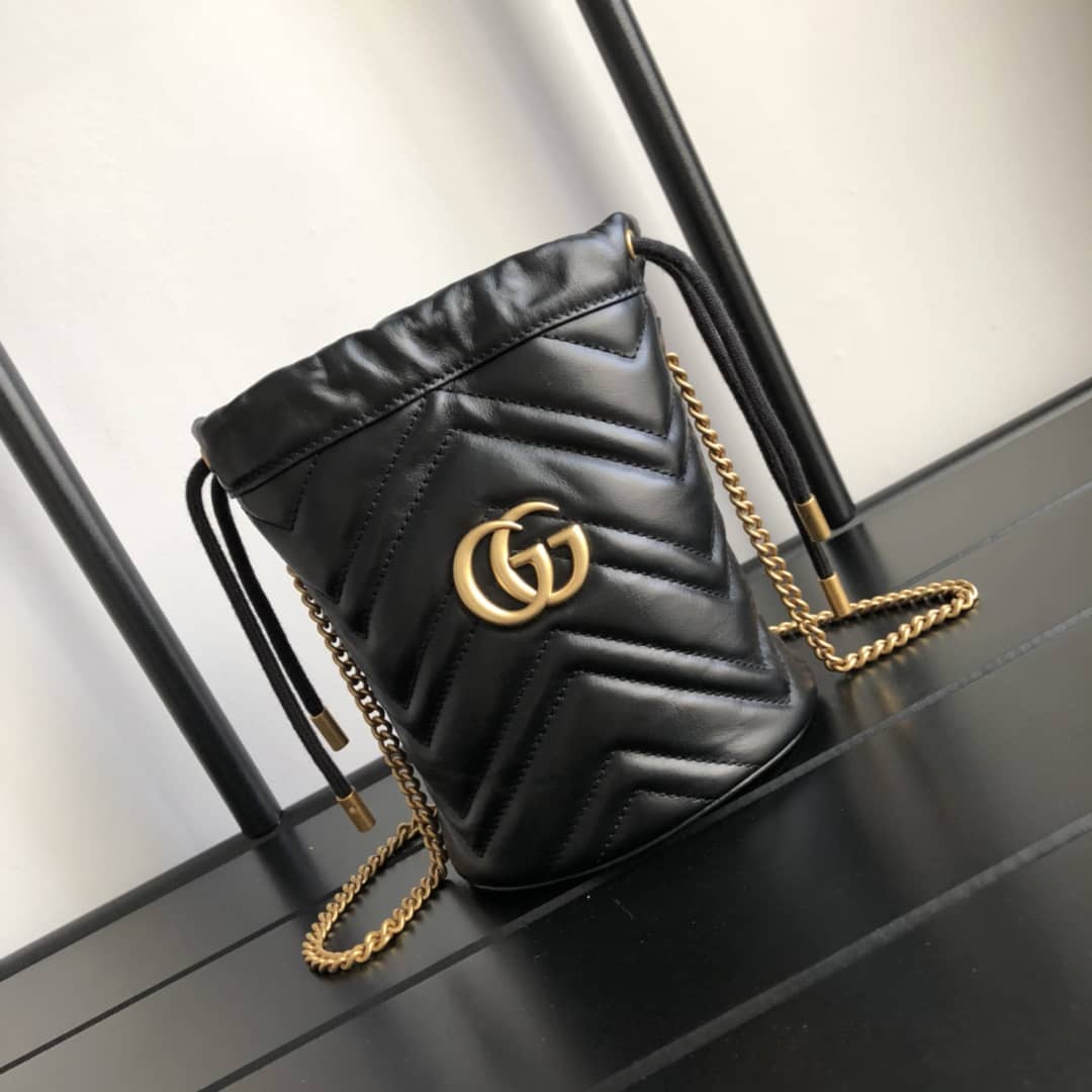 Gucci GG Marmont Mini Bucket Crossbody Bag Replica Black 575163