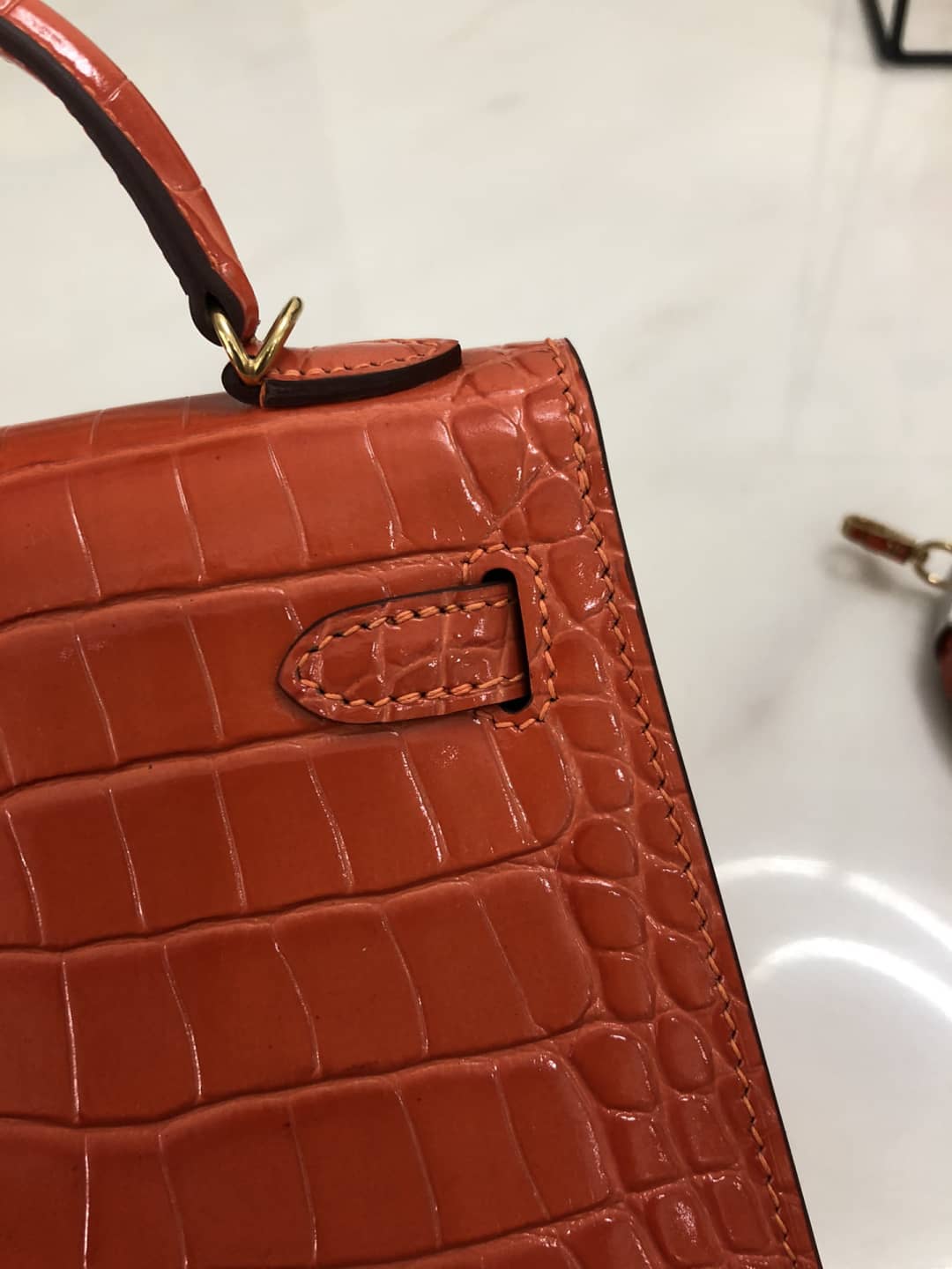 Hermes Kelly Dupe Mini19CM Crocodile Shiny Replica Bag