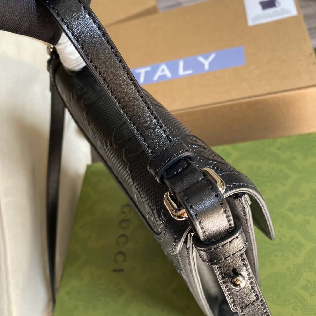 Gucci GG Embossed Leather Shoulder Bag Black 627470