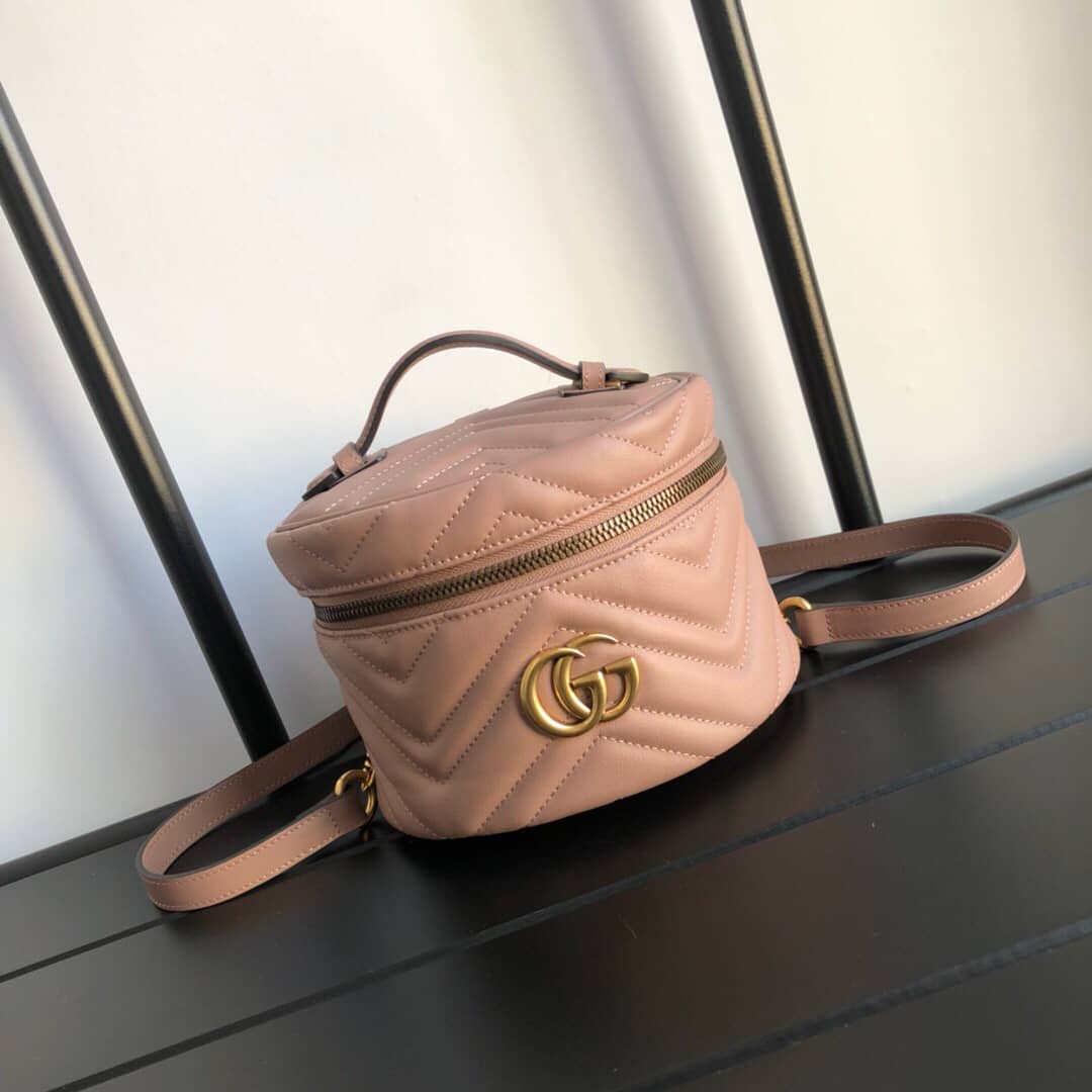 Gucci GG Marmont Matelesse Mini Round Replica Backpack Pink 598594