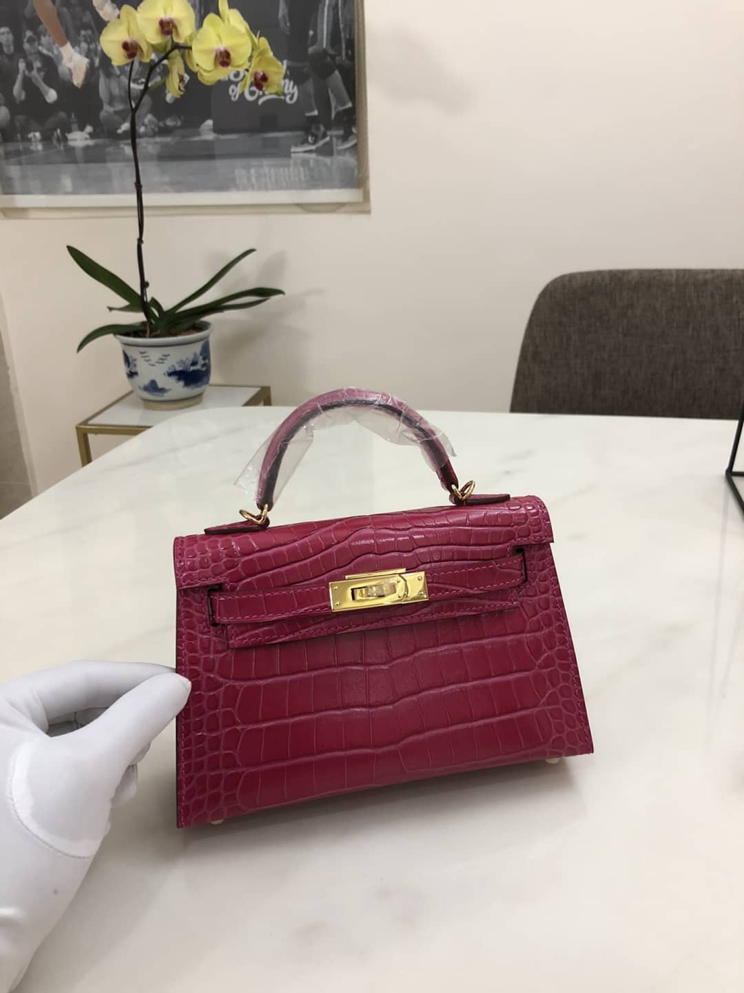 Hermes Kelly Dupe Mini 19CM Crocodile Shiny Replica Bag