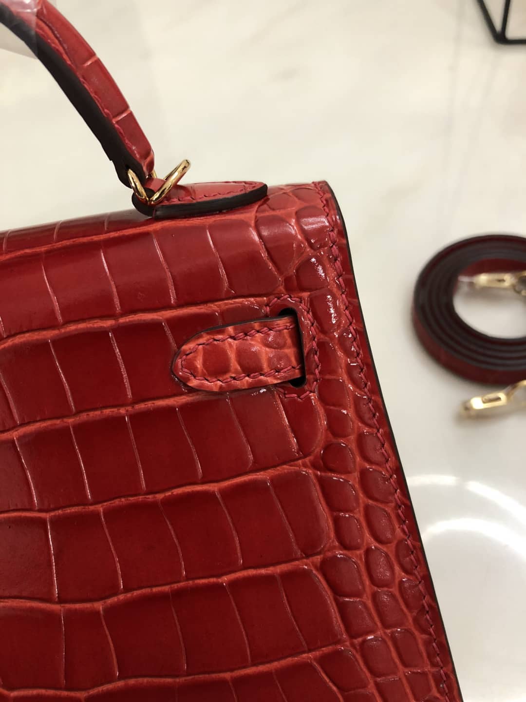 Hermes Kelly Dupe Mini 19CM Crocodile Shiny Replica Bag