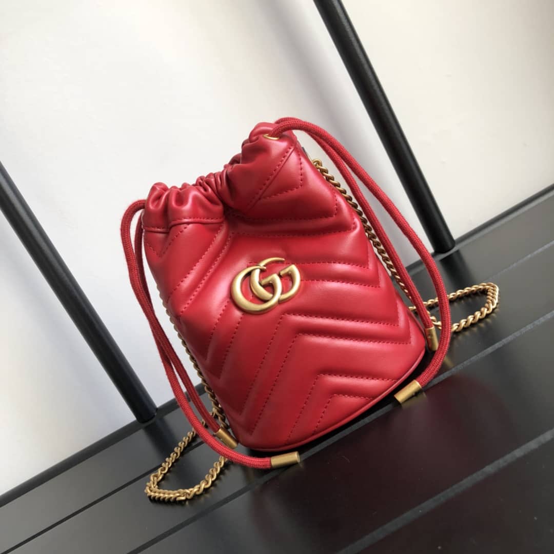 Gucci GG Marmont Mini Bucket Crossbody Bag Replica Red 575163