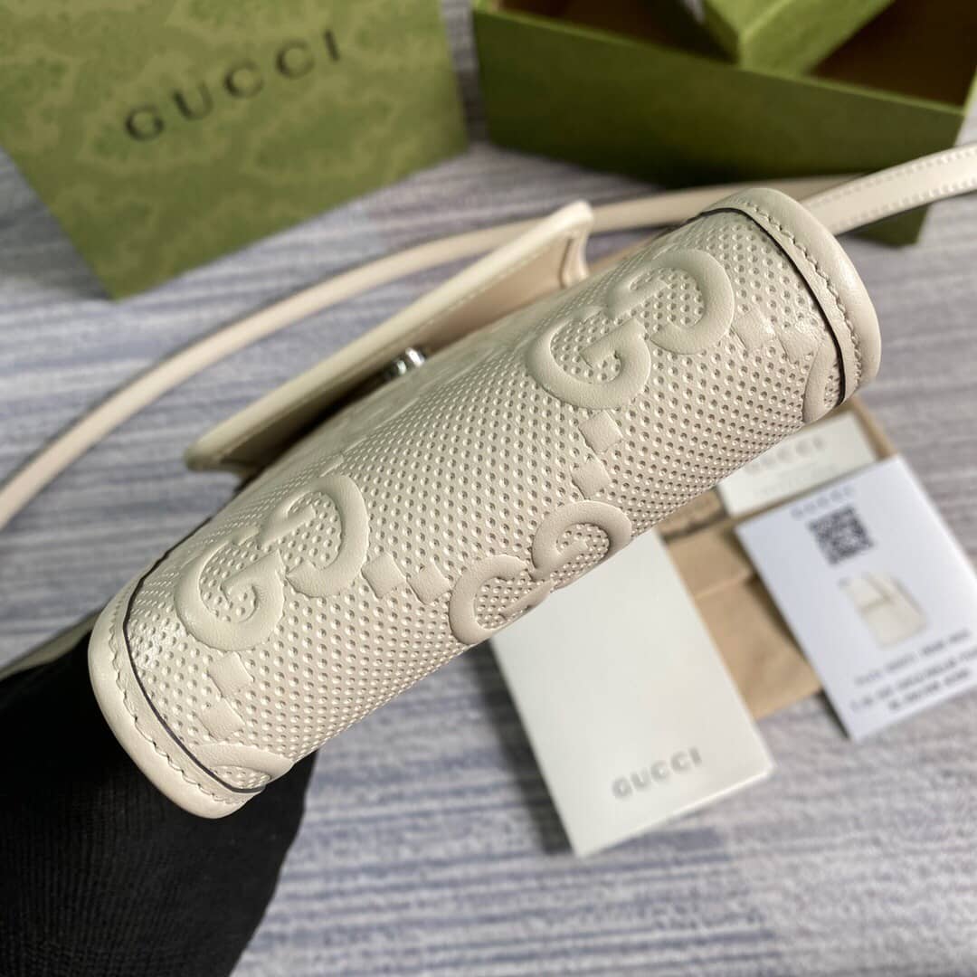 Gucci GG Embossed Leather Mini Messenger Bag Replica White 625571
