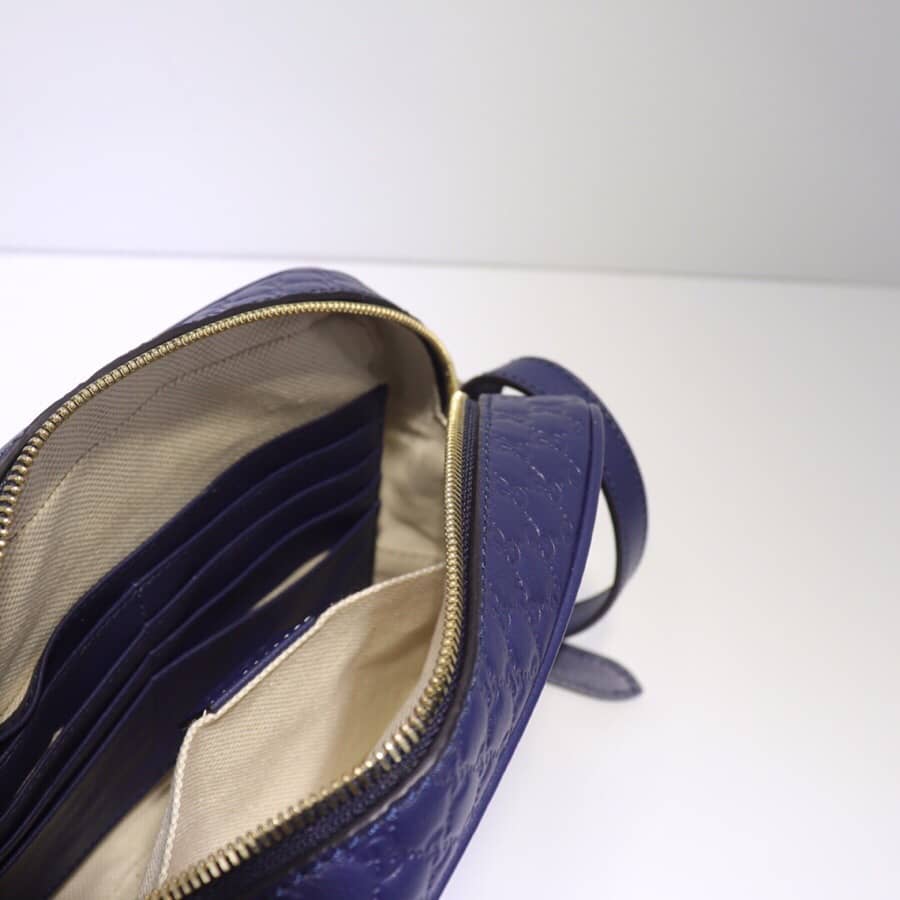 Gucci Bree Guccissima GG Leather Canvas Camera Bag Replica Blue 449413