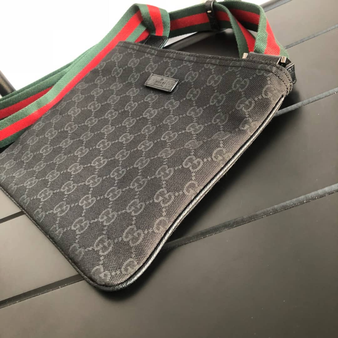 Gucci GG Monogram Canvas Web Small Messenger Bag Replica Black 146309