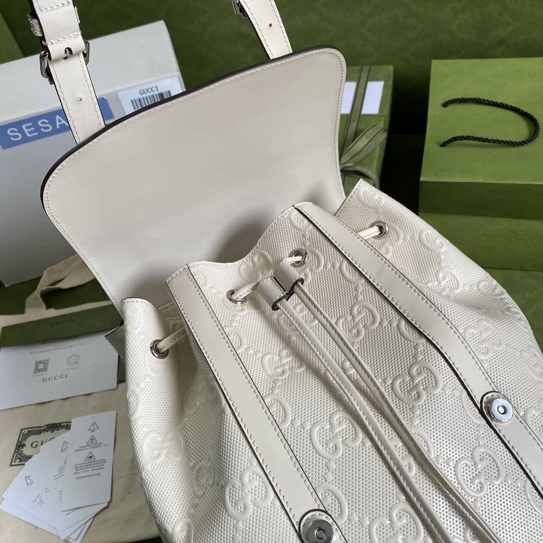 Gucci GG Embossed Backpack Replica White 625770
