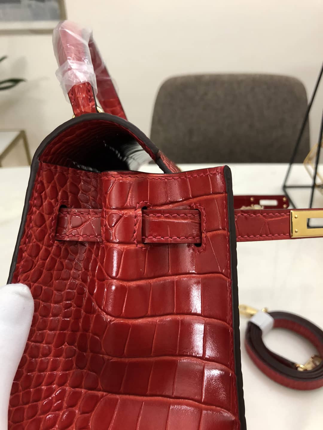 Hermes Kelly Dupe 25CM Crocodile Shiny Replica Bag