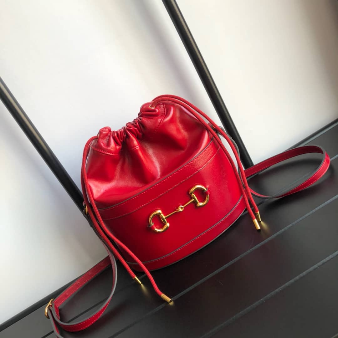Gucci 1955 Horsebit Shoulder Bucket Bag Replica Red 602118