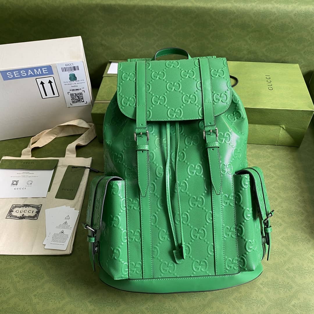 Gucci GG Embossed Backpack Replica Green 625770