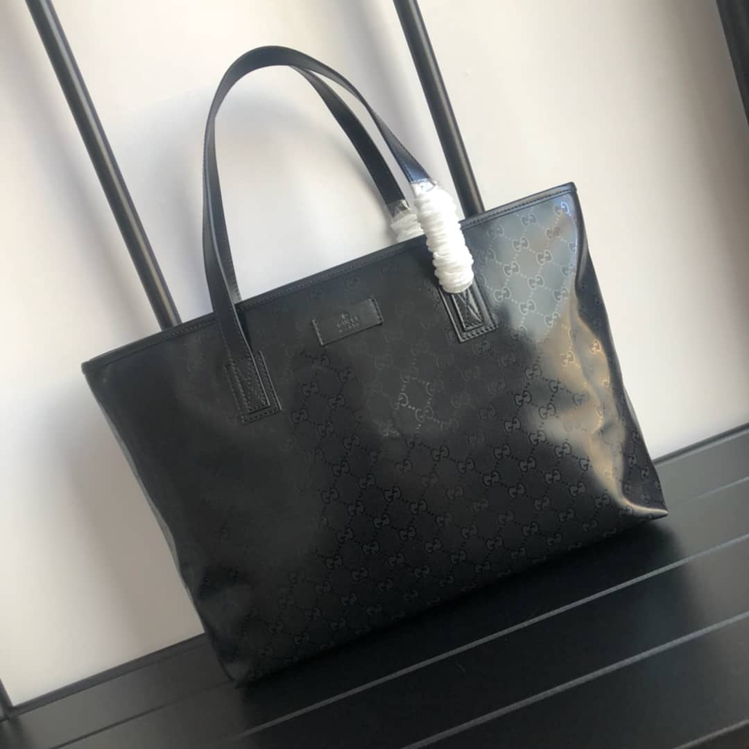 Gucci GG Plus Large Zip Top PVC Replica Tote Black 211137
