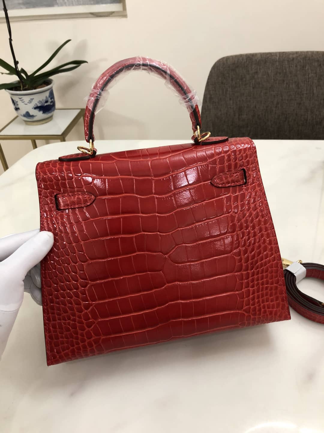 Hermes Kelly Dupe 25CM Crocodile Shiny Replica Bag
