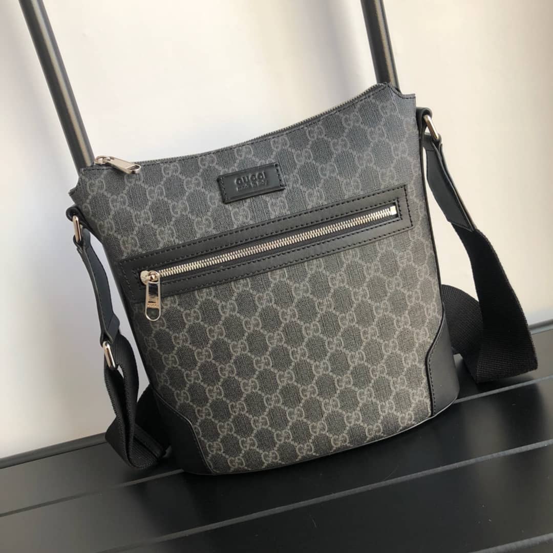 Gucci Mens Supreme Leather Double G Messenger Bag Replica Black 406388