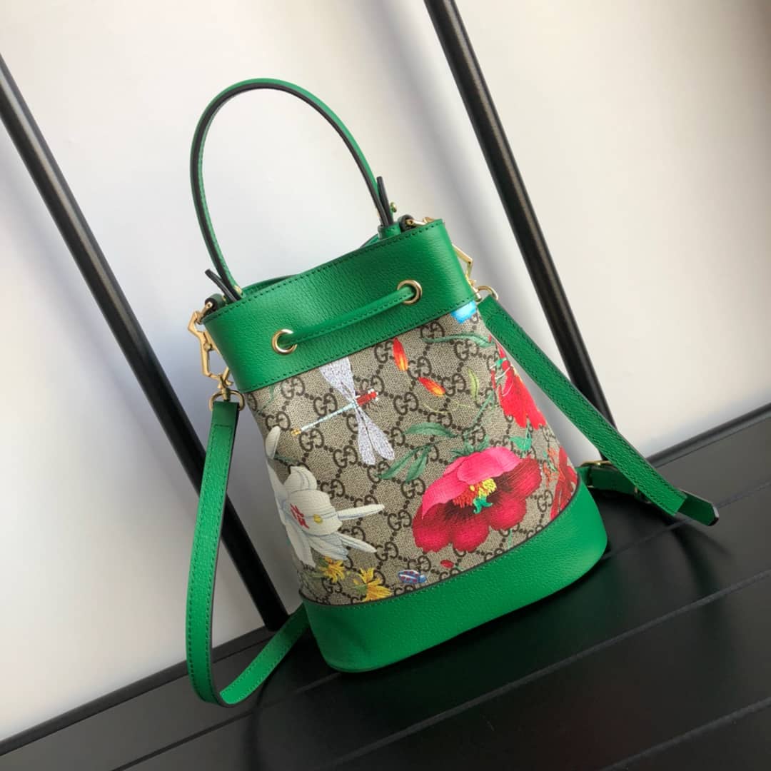 Gucci Ophidia GG Flora Pattern Small Bucket Bag Replica Green 550621